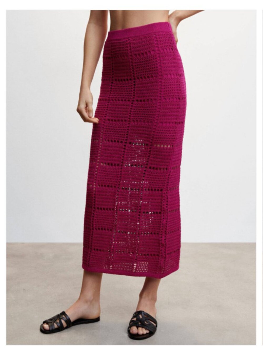 MANGO MNG Crochet Knitted Midi Straight Skirt Size XL